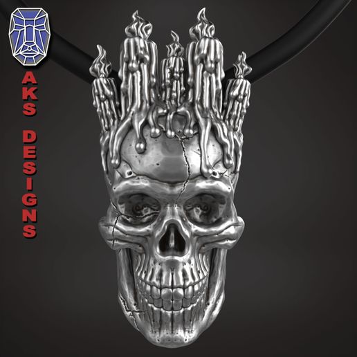 halloween candle skull 1 pendant jewelry jewel jewellery biker gang club riders silver gold mens womens punk fancy jewelri rings horror terror festival fire pendants 3D print model - Mito3D