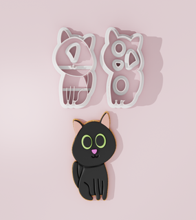 cadılar bayramı kedi 2 kurabiye kalıbı kesiciler kesici tasarımlar pişirme araçlar hamur işi şeker macunu özel kendin yap mevsimlik korkutucu lanetli ev cadı hayalet 3d print model - Mito3D