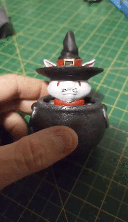 halloween cat cauldron bobble head fdm resin holiday spooky scary cute decor home art toy spring moving awesome 3d print model - Mito3D