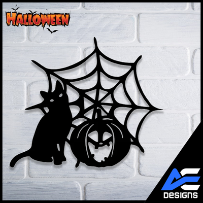 halloween katze mauer kunst dekoracion de pared hogar gratis decoraci wandgemälde tier gato maskottchen spinnennetz kumpel arte calabaza 3d print model - Mito3D