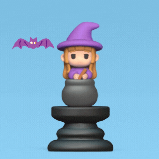 halloween chess - witch pieces queen art game sculpture decorative play board cute 3d print model - Mito3D
