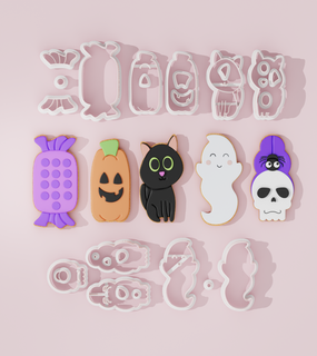 Halloween combo 5 emporte pièces biscuit coupeurs coupeur dessins cuisson outils Pâtisserie pâte sucre Douane DIY saisonnier effrayant hanté maison chaussures sorcière trick or treating 3d print model - Mito3D