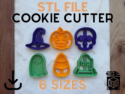 halloween cookie cutter bundle 6 sizes digital stl file 3d printing pumpkin clay polymer trick treat coffin witch cobweb skull 3d print model - Mito3D
