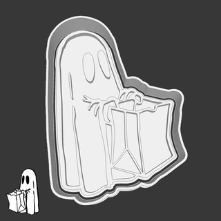 halloween cookie cutters - 103 ghost trick treat bag happy 3d print model - Mito3D