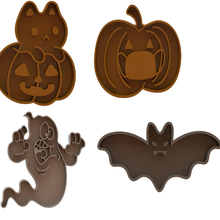 halloween cookie cutters pack cutter embosser ghost pumpkin bat skull cat 3d print model - Mito3D