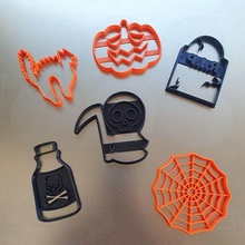 halloween cutter - pack 6 cookie cutting cookies pumpkin reaper poison scaredy cat web grave rip 3d print model - Mito3D