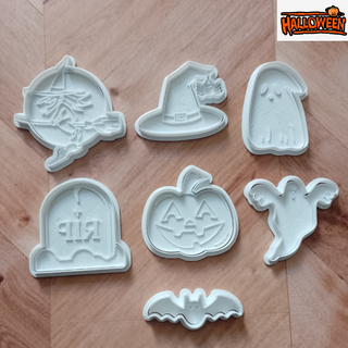halloween cutters set cutter + stamp cutting seal witch pumpkin ghost bat hat 3d print model - Mito3D
