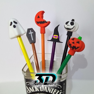 halloween decoration pencils pumpkin ghost sam witch hat coffin lollipop jack skeleton pens pen pencil plug cover trick treat 3d print model - Mito3D
