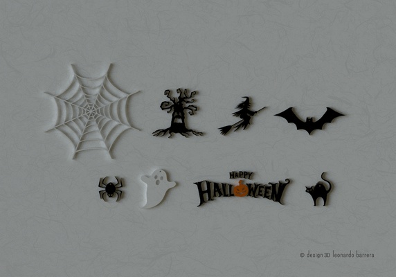 halloween décoratif pièces citrouille fantôme sorcière chauve souris toile chat araignée arbre 3d print model - Mito3D