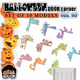 halloween door window corner - set 10 models vol am-media decoration boo printable ornaments rapid printing gift coffin scary ghost witch decorative home wall 3d print model - Mito3D