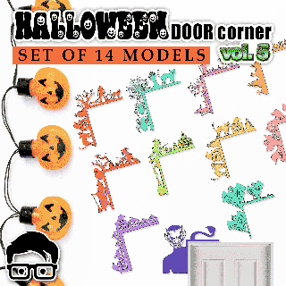 halloween door window corner - set 14 models vol 5 am-media decoration boo printable ornaments rapid printing gift coffin scary ghost witch decorative home wall 3d print model - Mito3D
