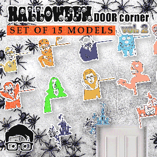 halloween door window corner - set 15 models vol 2 am-media decoration boo printable ornaments rapid printing gift coffin scary ghost witch decorative home wall 3d print model - Mito3D