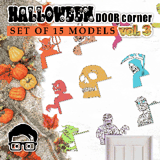 halloween door window corner - set 15 models vol 3 am-media decoration boo printable ornaments rapid printing gift coffin scary ghost witch decorative home wall 3d print model - Mito3D