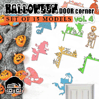 halloween door window corner - set 15 models vol 4 am-media decoration boo printable ornaments rapid printing gift coffin scary ghost witch decorative home wall 3d print model - Mito3D