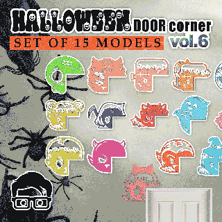 halloween door window corner - set 15 models vol 6 am-media decoration boo printable ornaments rapid printing gift coffin scary ghost witch decorative home wall 3d print model - Mito3D