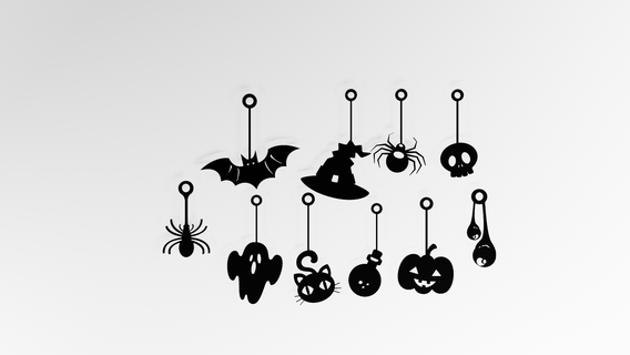 halloween earring keychain 10 set Jewelry haloween2023 earring bracelet haloween fancy pumpkin witch lantern scary ghost castle funny  3d print model - Mito3D