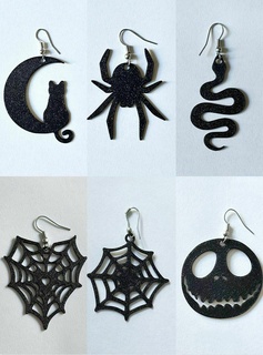 halloween earring pack - commercial license spider skull pumpkin moon cat web snake ghost keychain 3d print model - Mito3D