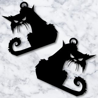 halloween earrings black cat mad kitty jewelry jewelery jewellery necklace pendant keychain costume spooky holiday party kitten goth gothic low poly 3d print model - Mito3D