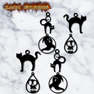 halloween earrings bundle jewelry pack 4 earring styles cat pumpkin skull gothic ghost witch spider jewelery jewellery necklace pendant keychain costume holiday party low poly 3d print model - Mito3D