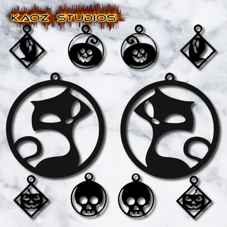 halloween earrings bundle jewelry pack 5 earring styles jack lantern cat skull gothic ghost witch spider jewelery jewellery necklace pendant keychain costume holiday party low poly 3d print model - Mito3D