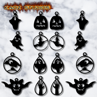 halloween earrings bundle jewelry pack 8 earring styles jack lantern pumpkin skull gothic ghost witch spider jewelery jewellery necklace pendant keychain costume holiday party low poly 3d print model - Mito3D