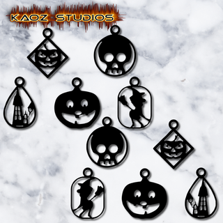 halloween earrings bundle jewelry pack keychains pendants jack lantern cat skull gothic ghost witch spider jewelery jewellery necklace pendant keychain costume holiday party low poly 3d print model - Mito3D