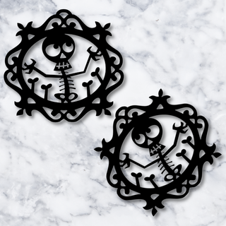 halloween earrings funny skeleton skull necklace jewelry jewelery jewellery pendant keychain costume spooky holiday party bones cemetery spiderweb goth gothic low poly 3d print model - Mito3D