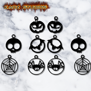 halloween earrings pack keychain bundle pendant lot jewelry jack lantern pumpkin skull gothic ghost witch spider jewelery jewellery necklace costume holiday party low poly 3d print model - Mito3D
