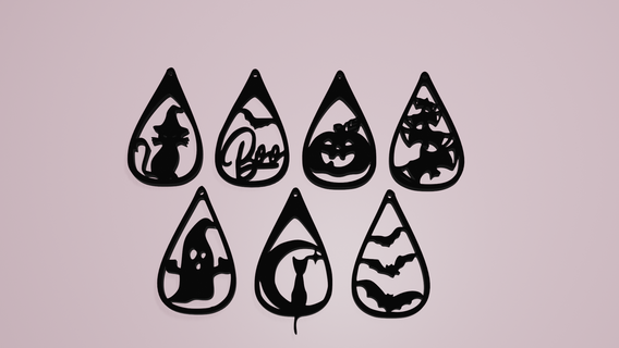Halloween orecchini impostato 7 diverso motivi portachiavi halloween cerchio arito in sospeso orecchino cerchi moda gioielleria 3d print model - Mito3D