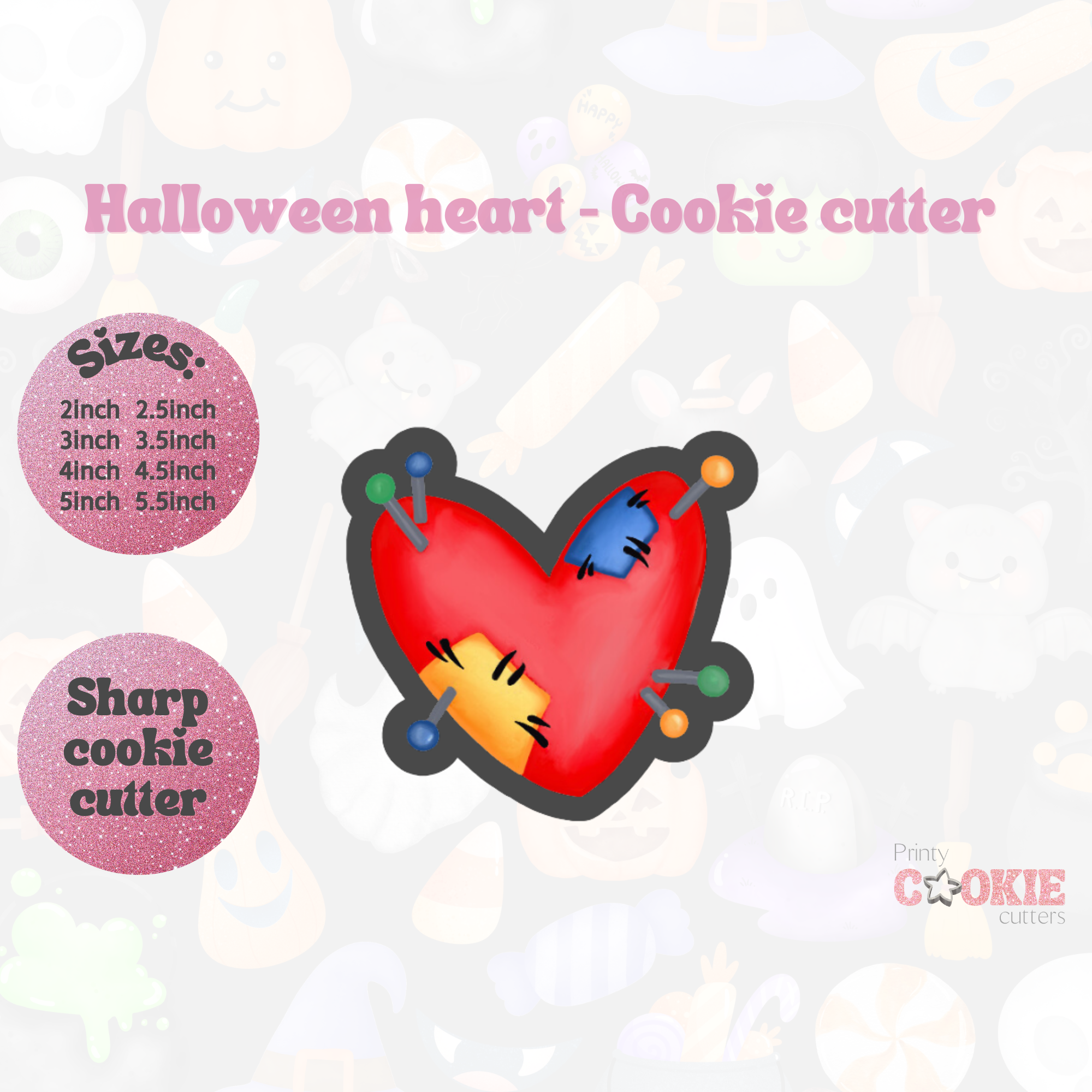 halloween heart cookie cutter cutters printy printycookiecutters dough sugar 3D print model - Mito3D