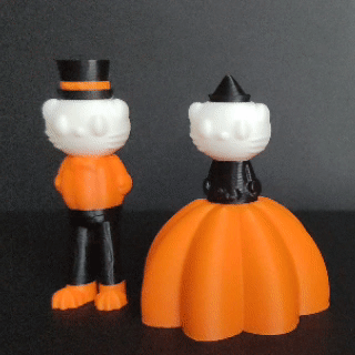 halloween hello kitty couple hellokitty halloweendecoration pumpkindress dress pumpkin decoration cat pair 3d print model - Mito3D