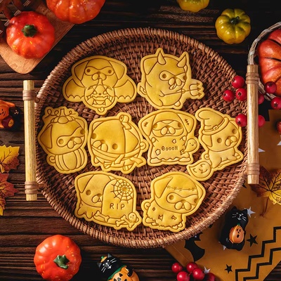 víspera santos diablillo amigos galleta molde conjunto 7 estilos hogar casa cortador galletas 3d fondant dulce azúcar herramienta partido truco tratar monstruo murciélago calabaza fantasma luna estados unidos perro 3d print model - Mito3D