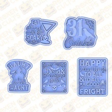 halloween lettering cookie cutter set 5 stamp cookies cutters cartoon devil pumpkin jack ghost kitty zombie 3d print model - Mito3D
