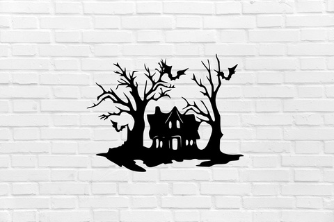 halloween mansion tree wall decoration witch scary cemetery decor mural art sculpture ornamentation home interior design furniture cool elegant 3d print model - Mito3D