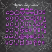 halloween polymer clay cutter bundle 19 designs 4 sizes jewelry set cookie skull graves coffin cross witch bone spider web ghost 3d print model - Mito3D