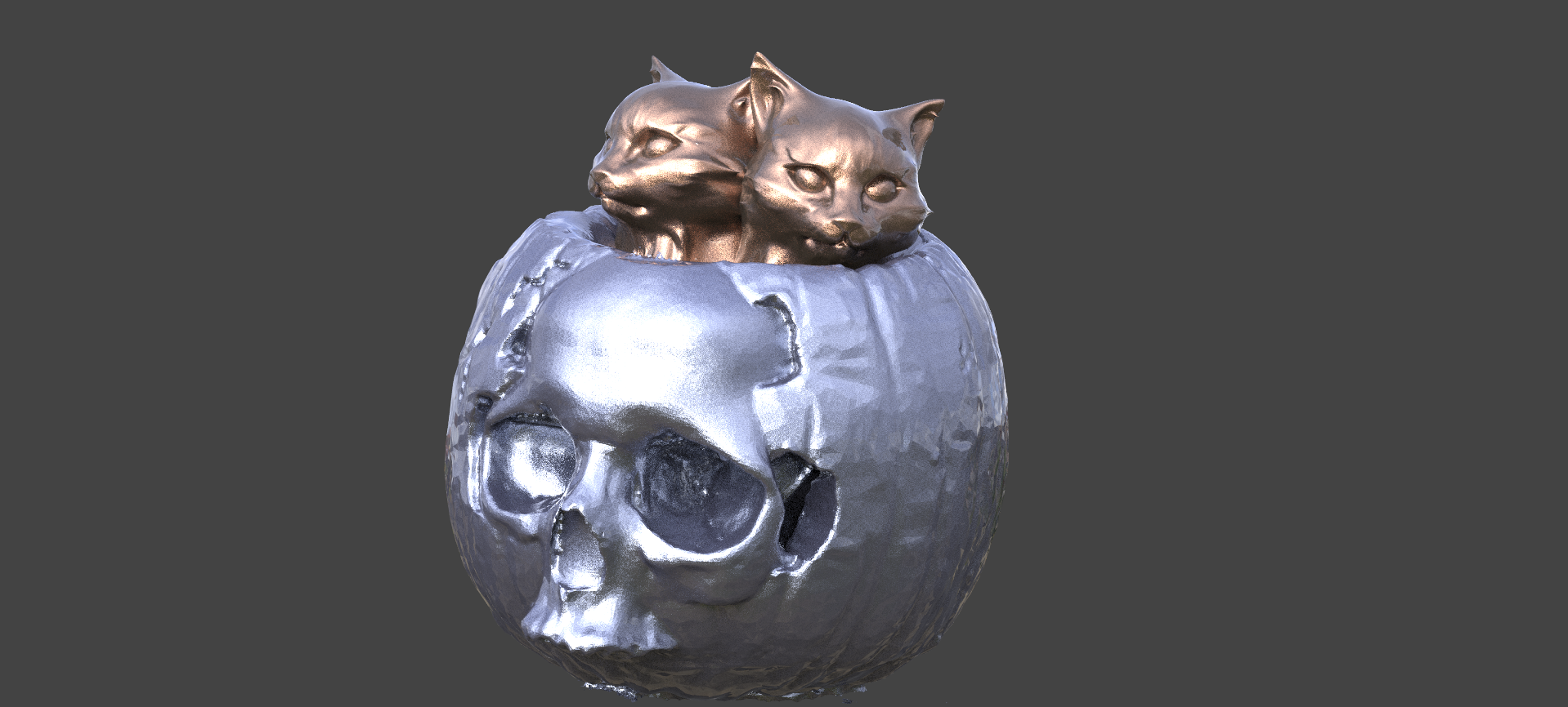 halloween pumpkin cats 2 siamese feline black tabby orange spotted kitty cat animal animals puppy dog fur domestic hairfarm mammal pumkin 3D print model - Mito3D