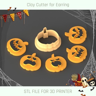 halloween pumpkin set clay cutter tools earring face 3d print model - Mito3D