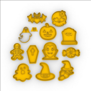 halloween set - cookie cutter cutters taglio tagliapasta biscotti masses pastry shop bakery pasticeria witches skulls rip terror silhouette seal movie film 3d print model - Mito3D