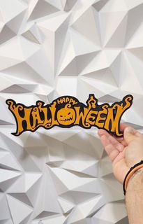Halloween cartello vacanza zucca contento bambu ams sottobicchiere magnete parete arte 2d 3d print model - Mito3D