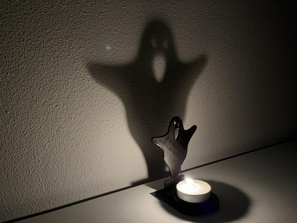 halloween tea light shadow ghost candle holder thea pumpkin lantern led house decoration darkness night fire jack spirit 3d print model - Mito3D