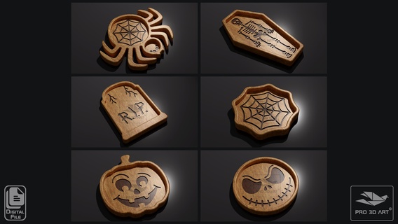 Halloween Tabletts Pack 2 cnc Dateien Holz Halloween Halloween Tablett Halloween cnc Kürbis Kürbis Tablett Dateien cnc cnc Dateien Küche Portion Restaurant hölzern Tablett cnc Tablett cnc Gericht cnc Tablett cnc bündeln cnc Pack Spinne Skelett Sarg 3d print model - Mito3D