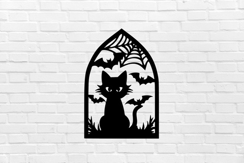 Halloween mur décoration chat image sorcière effrayant cimetière décor mural art sculpture ornementation Accueil maison intérieur conception meubles cool élégant 3d print model - Mito3D