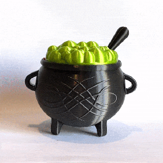 halloween witch cauldron candy bucket bow bubbles 3d print model - Mito3D