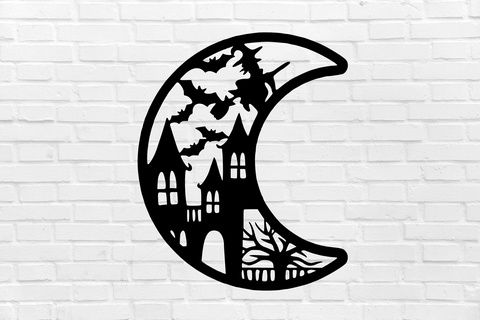halloween witch moon wall decoration scary cemetery decor mural art sculpture ornamentation home interior design furniture cool elegant 3d print model - Mito3D