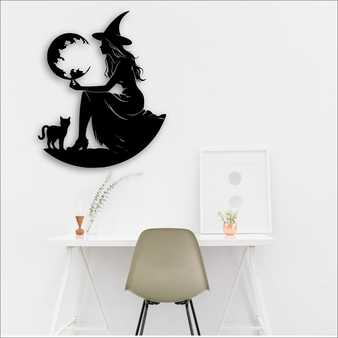 halloween witch wall decoration cat october table moon 3D print model - Mito3D