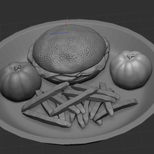 hamburger fried tomato plate food 3d print model eat realistically 3d print model - Mito3D