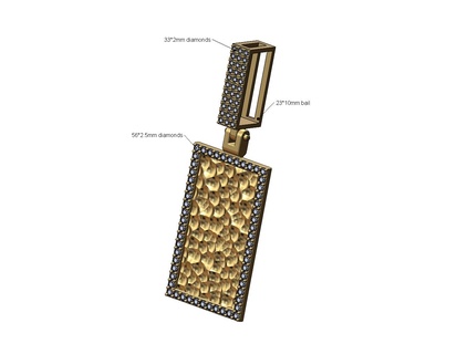 hammered diamond rectangular memory pendant bail 3d print model texture faceted iced recrangular bling necklace jewelry printable gold silver jewellery fashion luxury hip hop 3d print model - Mito3D