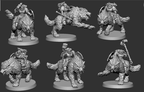 hammers wolf cavalry 40k space wolfes reference pose warhammer wolves dog good boy 3d print model - Mito3D