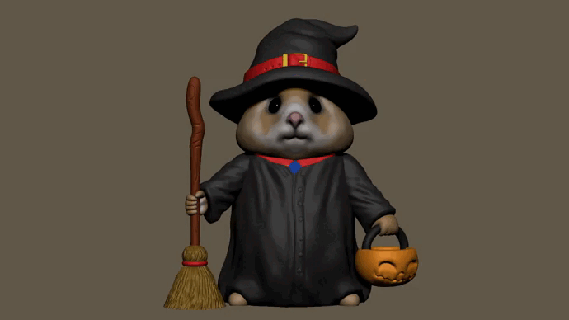 hamster halloween costume witch hat broomstick pumpkin basket spooky cute 3d printing miniature decoration ornament whimsical adorable holiday fun 3d print model - Mito3D
