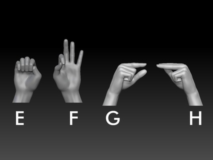 hand sign language alphabet e f g h finger man old girl body boy teen woman 3d print model - Mito3D